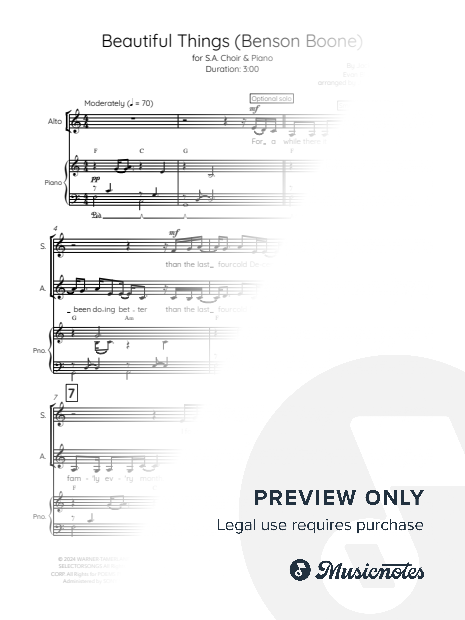 Beautiful Things – SA (2-Part Choir) & Piano | Benson Boone