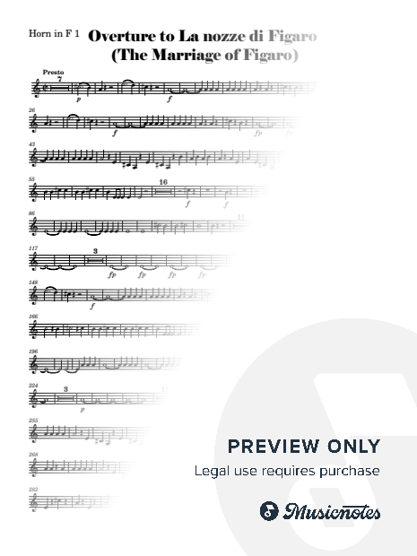 Overture to The Marriage of Figaro (La nozze di figaro) - Transposed Parts for Horns in F (1 and 2)