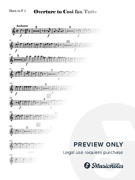 Overture to Cosi fan tutte - Transposed parts for Horn 1 and 2 in F