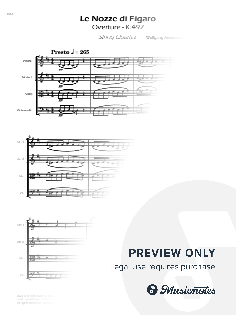 Le Nozze Di Figaro - Overture, K.492 - String Quartet