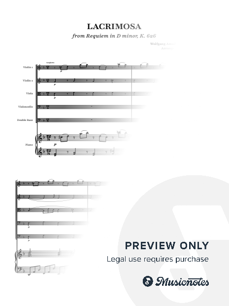 Lacrimosa - Mozart | STRING QUINTET with PIANO / PIANO SEXTET