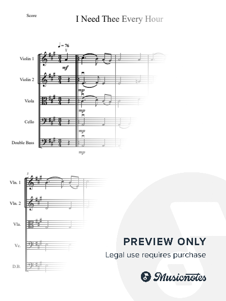I Need Thee Every Hour (String Orchestra or Quintet)