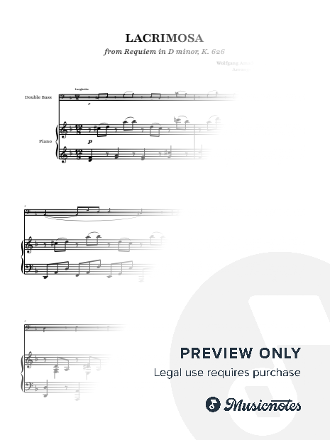 Lacrimosa - Mozart | DOUBLE BASS and PIANO