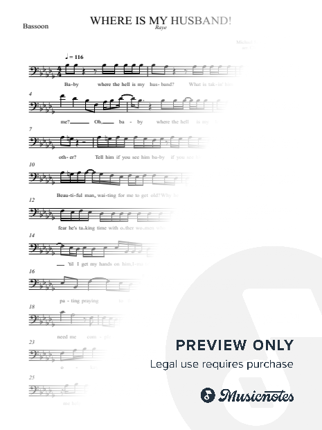 WHERE IS MY HUSBAND! Raye - Advanced Bassoon - Full version, original key with lyrics