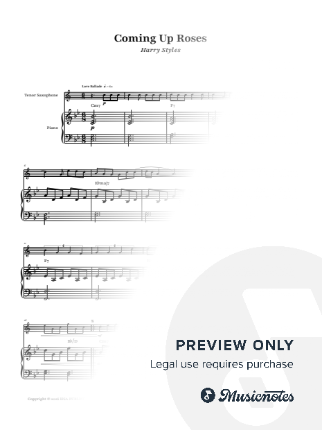 Coming Up Roses - Harry Styles | TENOR SAX and PIANO with CHORDS