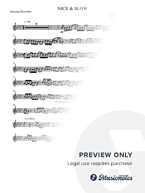 Nice & Slow - Usher - Recorder - Full version, original key