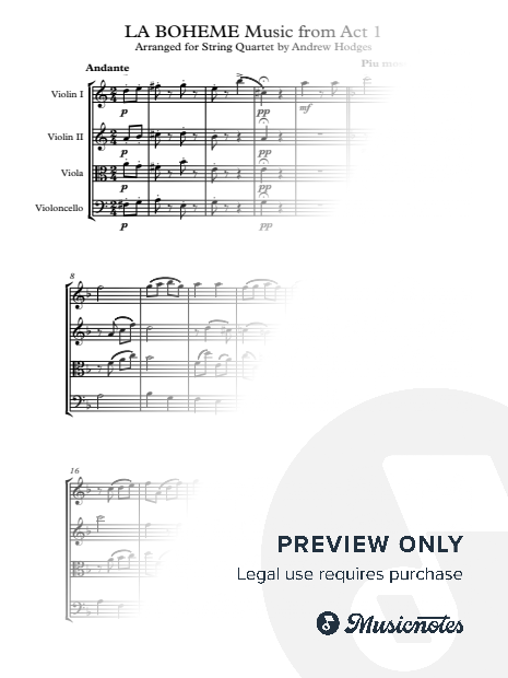 La Boheme (Puccini) - Excerpt from Act 1 - arr. STRING QUARTET by Andrew Hodges