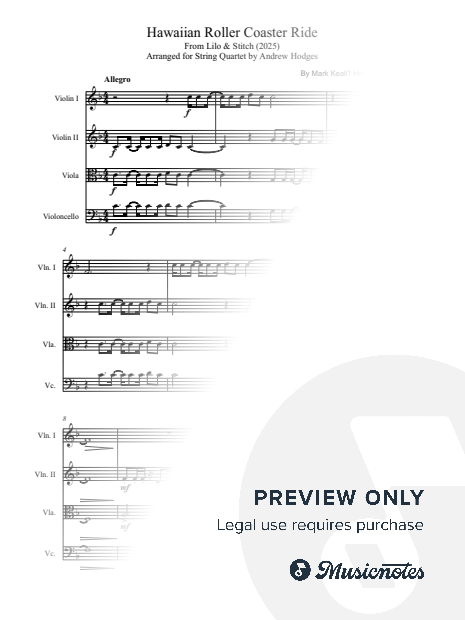 Hawaiian Roller Coaster Ride arranged for STRING QUARTET by Andrew Hodges