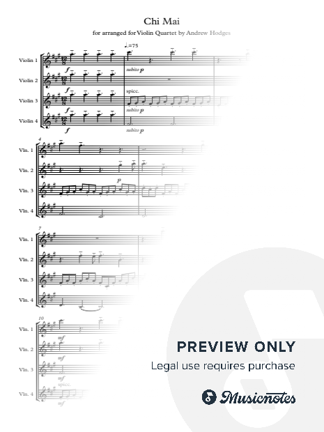 Chi Mai - Enio Morricone - arr. VIOLIN QUARTET by Andrew Hodges