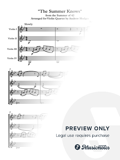 The Summer Knows - The Summer of 42 for VIOLIN QUARTET