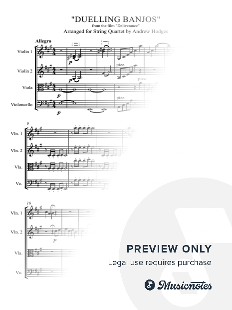 Dueling Banjos for STRING QUARTET by Andrew Hodges