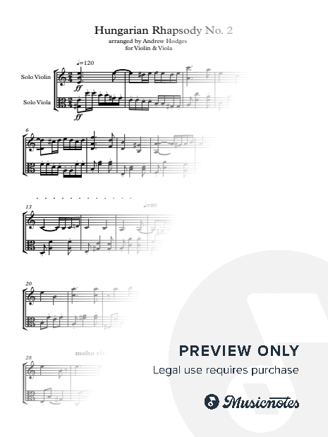 Hungarian Rhapsody No 2 arranged for Violin & Viola by Andrew Hodges
