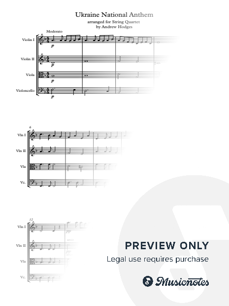 Ukrainian National Anthem arr for String Quartet Andrew Hodges