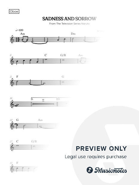 Sadness and Sorrow from Naruto | oboe sheet music with chords