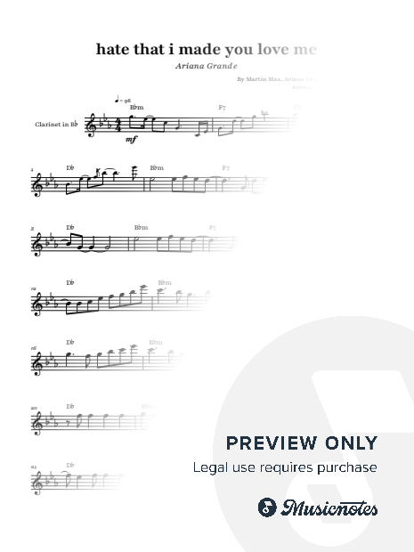 hate that i made you love me - Ariana Grande | Clarinet with Chords (Original Key)