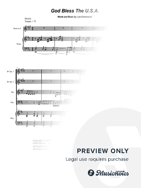 God Bless the U.S.A. (Brass Quartet and Piano)