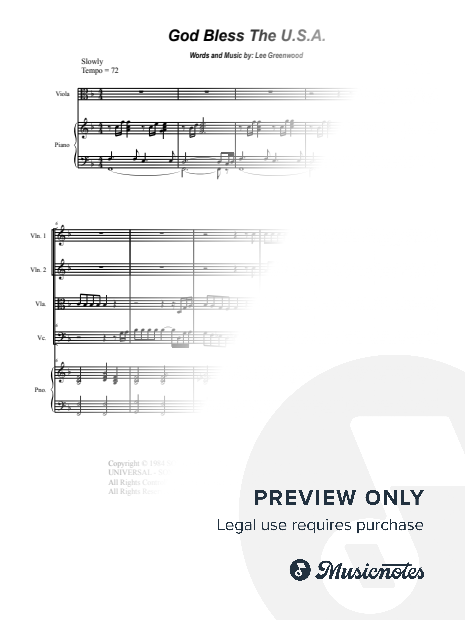 God Bless the U.S.A. (String Quartet and Piano)