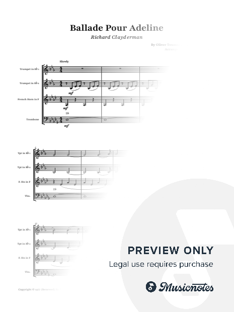 Ballade pour Adeline - Richard Clayderman | Brass Quartet with Chords