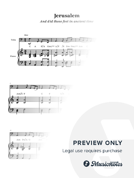 Jerusalem (And did those feet in ancient time) - Hubert Parry | Tuba & Piano and Chords