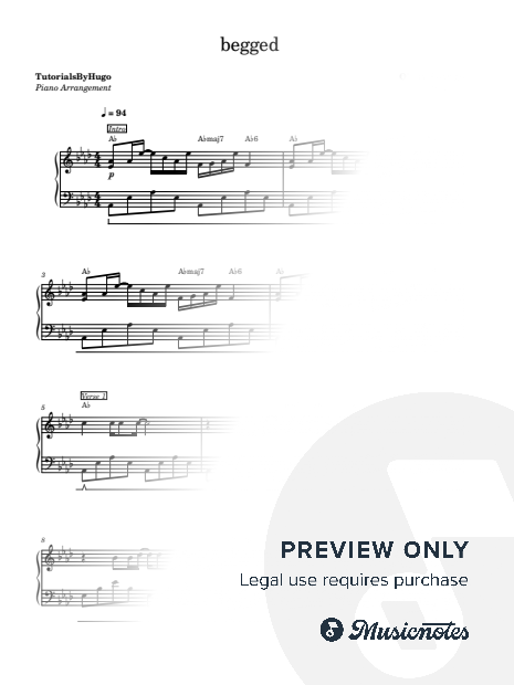 begged Sheet Music — Piano Solo