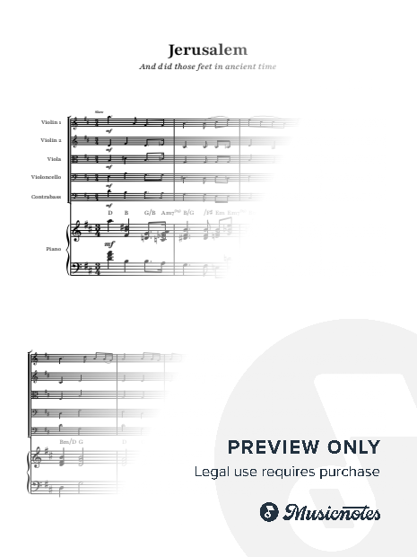 Jerusalem (And did those feet in ancient time) - Hubert Parry | String Quintet & Piano and Chords