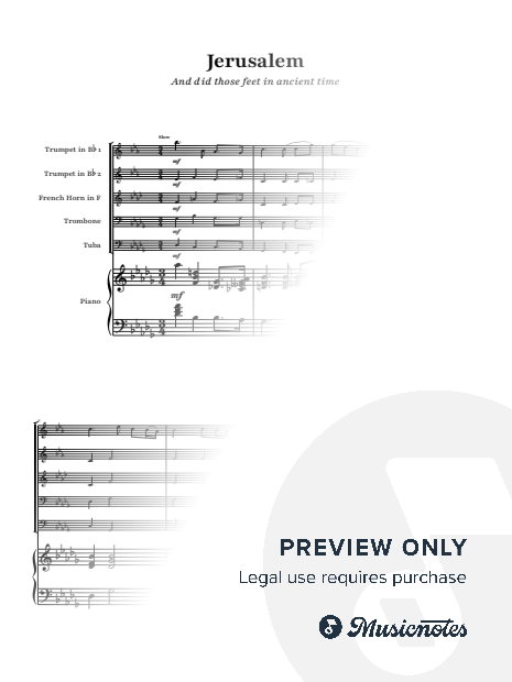 Jerusalem (And did those feet in ancient time) - Hubert Parry | Brass Quintet & Piano