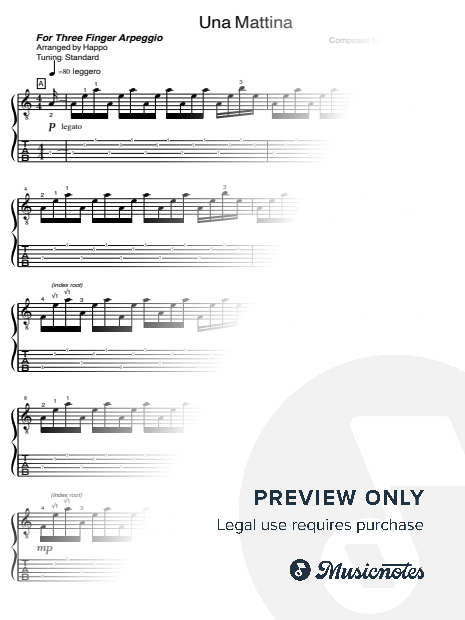 Una Mattina | Standard Tuning Guitar TAB | For Intermediate Three Finger Arpeggio