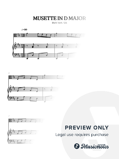 Musette Anh. 126 in D Major BWV Anh. 126 (JS Bach) • viola and piano sheet music
