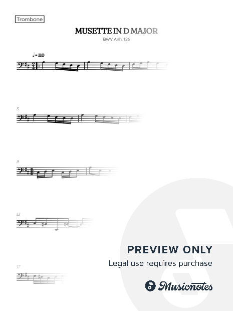 Musette Anh. 126 in D Major BWV Anh. 126 (JS Bach) • trombone sheet music