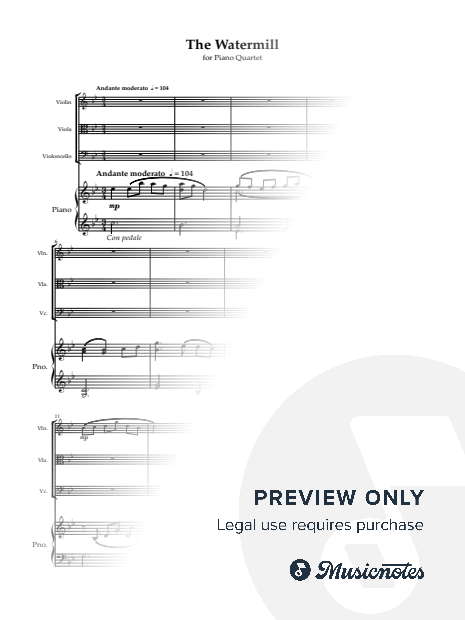 The Watermill. For Piano Quartet (Violin, Viola, Cello and Piano)