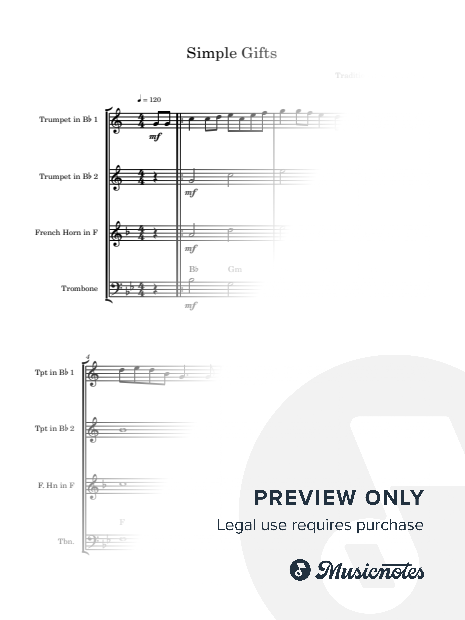 Simple Gifts - Traditional Shaker Song | Brass Quartet with Chords