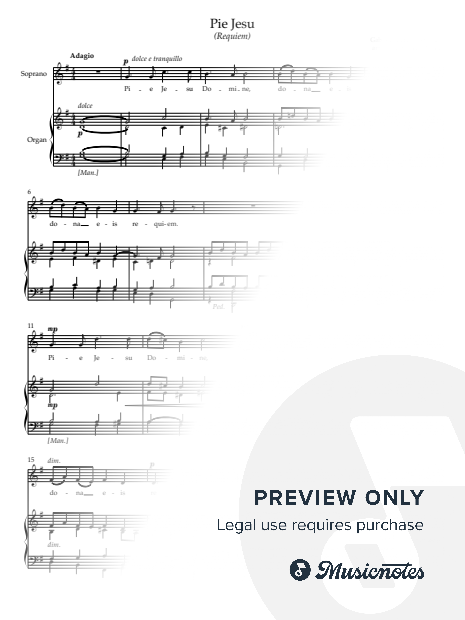 Pie Jesu (Fauré Requiem arr Mark Keane) Low Voice Solo in G
