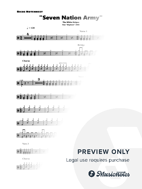 Seven Nation Army by The White Stripes - Drum Sheet