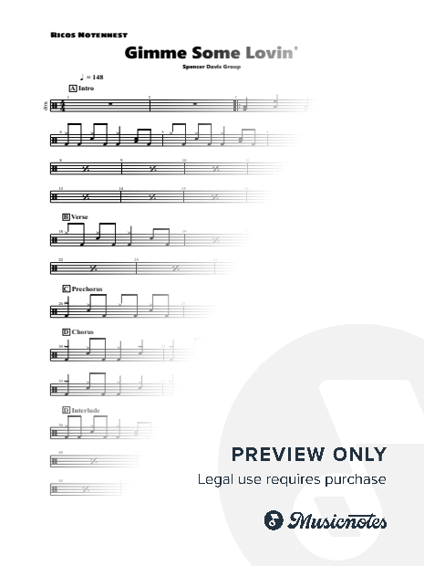 Gimme Some Lovin' by Spencer Davis Group - Drum Sheet