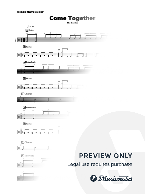Come Together by The Beatles - Drum Sheet