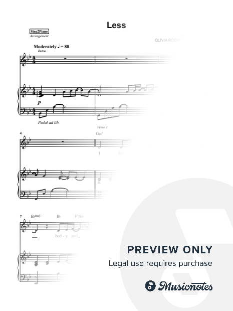 less Sheet Music — Piano/Vocal/Chords (labels or grids)