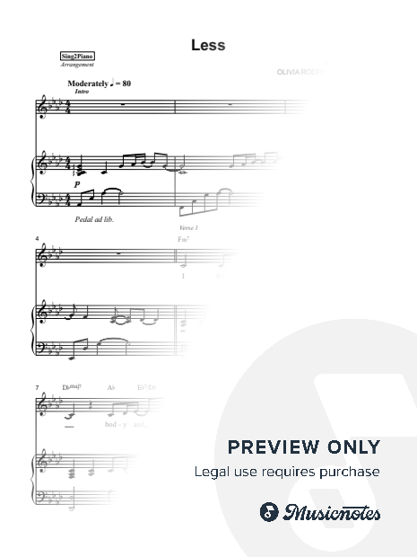 less (Lower Key) Sheet Music — Piano/Vocal/Chords (labels or grids)