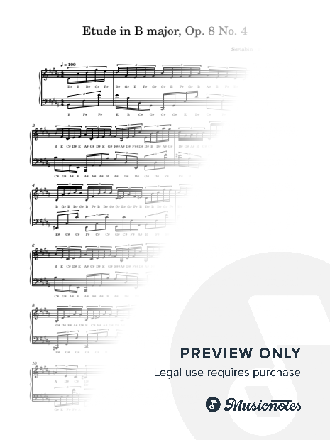 Etude in B major, Op. 8 No. 4 | Scriabin | Letter Notes Piano | Note Names Under Every Note