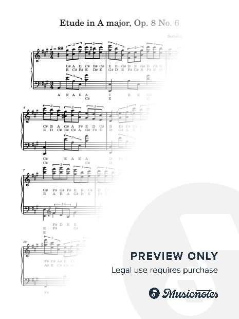 Etude in A major, Op. 8 No. 6 | Scriabin | Letter Notes Piano | Note Names Under Every Note