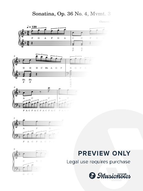 Sonatina, Op. 36 No. 4, Mvmt. 3 | Clementi | Letter Notes Piano | Note Names Under Every Note