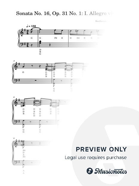 Sonata No. 16, Op. 31 No. 1: I. Allegro vivace | Beethoven | Letter Notes Piano | Note Names Under Every Note