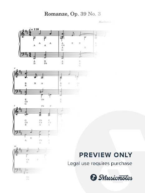 Romanze, Op. 39 No. 3 | MacDowell | Letter Notes Piano | Note Names Under Every Note