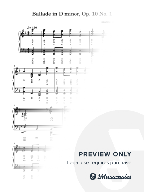Ballade in D minor, Op. 10 No. 1 | Brahms | Letter Notes Piano | Note Names Under Every Note