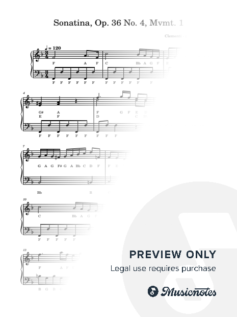 Sonatina, Op. 36 No. 4, Mvmt. 1 | Clementi | Letter Notes Piano | Note Names Under Every Note