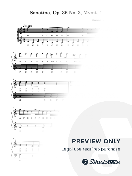 Sonatina, Op. 36 No. 3, Mvmt. 1 | Clementi | Letter Notes Piano | Note Names Under Every Note