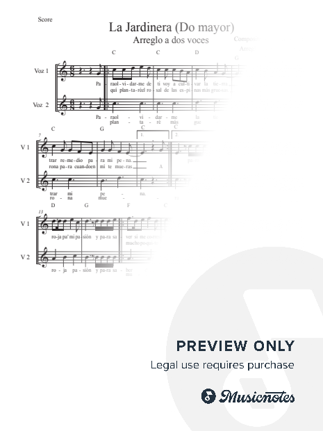 La jardinera - Two-part vocal arrangement in C major.