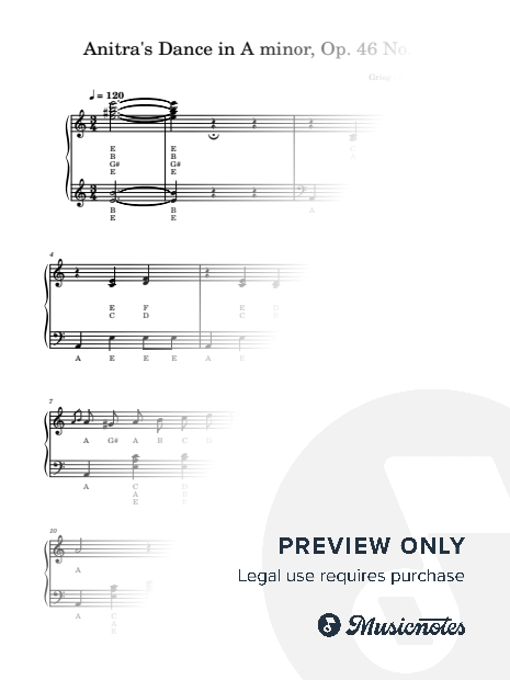 Anitra's Dance in A minor, Op. 46 No. 3 | Grieg | Letter Notes Piano | Note Names Under Every Note