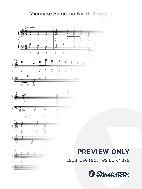Viennese Sonatina No. 6, Mvmt. 4 | Mozart | Letter Notes Piano | Note Names Under Every Note