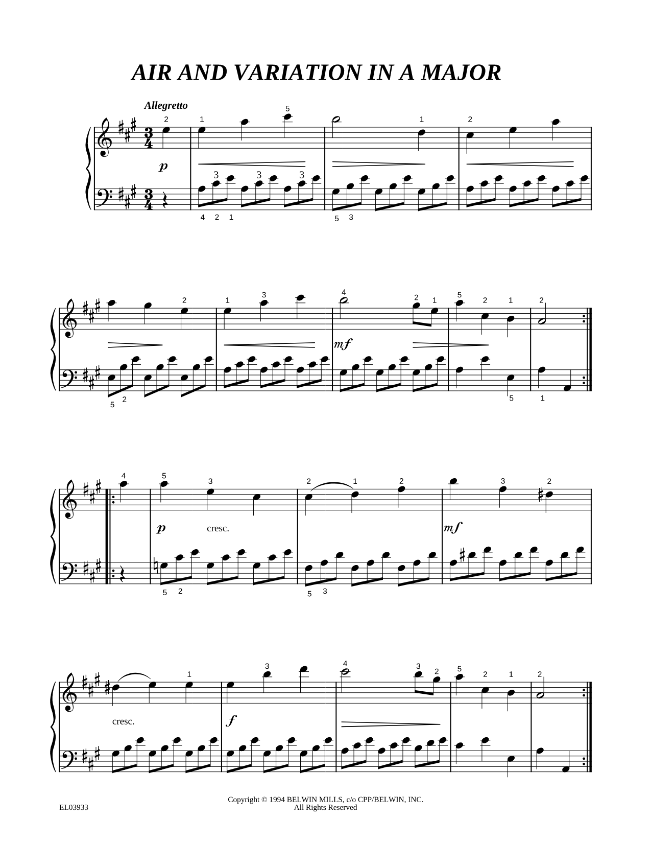 Air and Variation In A Major