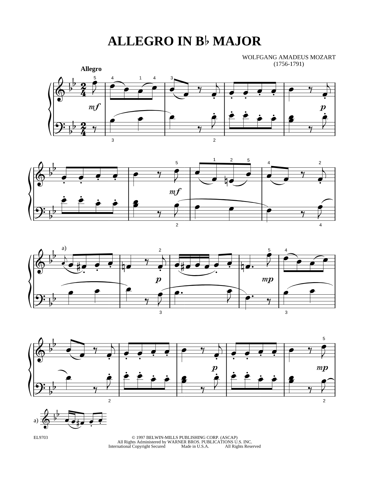 Allegro In B Flat Major